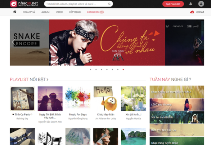 Giao diện trang nhacso.net.