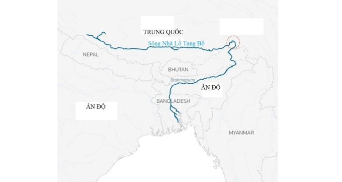 Dòng chảy của sông Nhã Lỗ Tạng Bố đi qua Trung Quốc, Ấn Độ và Bangladesh.