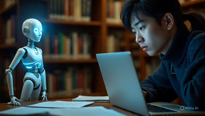 Minh họa sinh viên áp lực học tập trong bối cảnh AI phát triển nhanh.