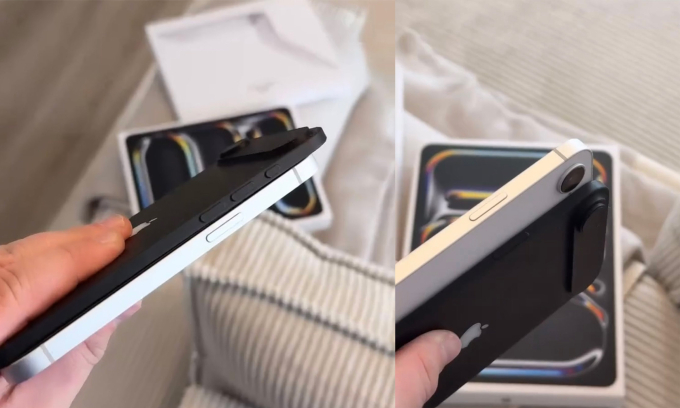 Mô hình của iPhone 17 Air (màu đen) khi đặt cạnh iPhone 16e. Ảnh: X/Majin Bu